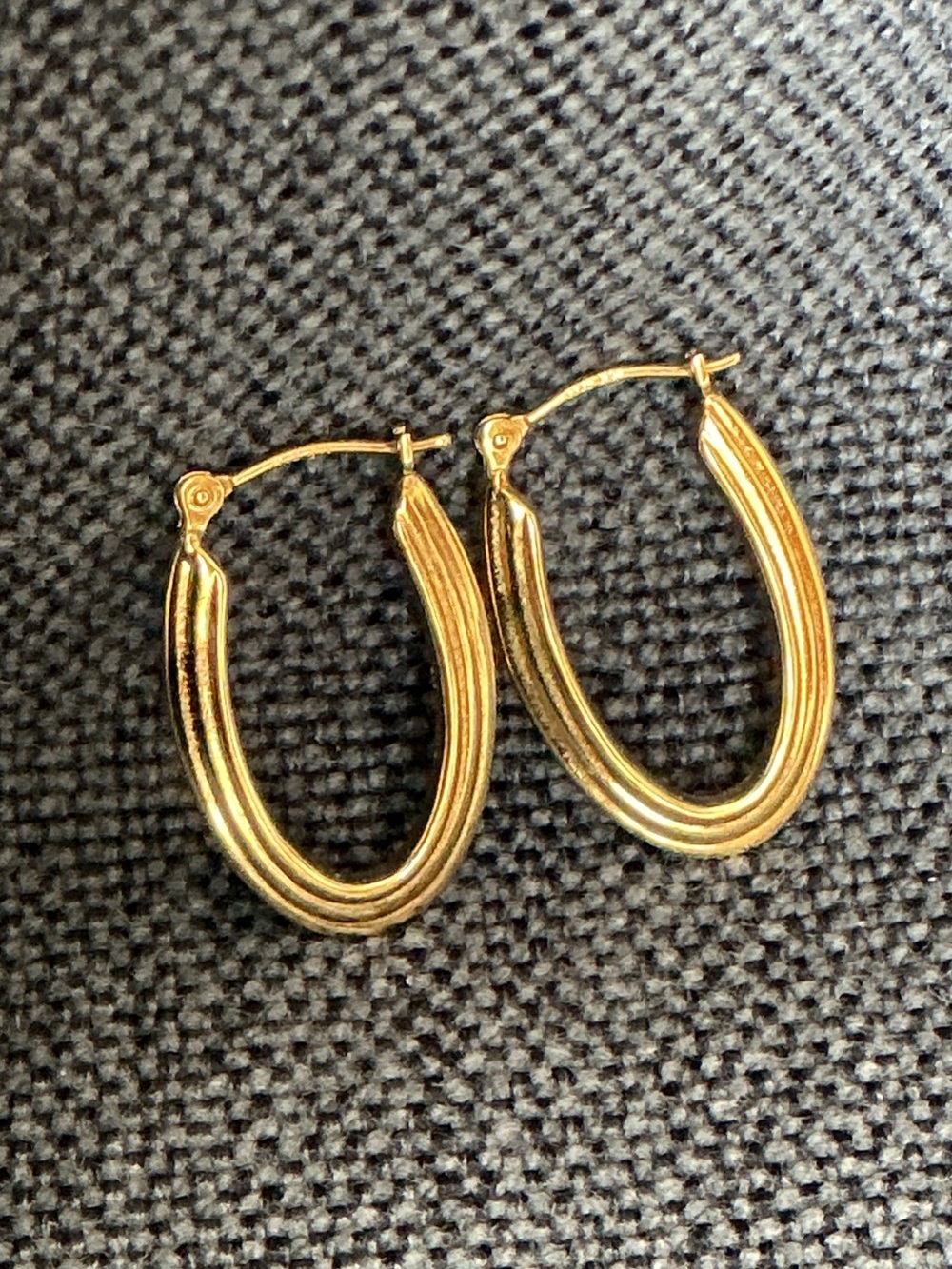 14K Channeled Oblong Hoop Earrings